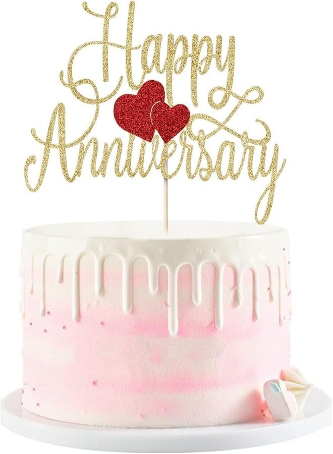 Confetti! Gold Glitter Happy Anniversary Cake Topper - Premium Decoration for Company Anniversaries, Wedding Anniversaries - Stunning Party Supplies, Elegant Décor, and Memorable Celebrations - Image 1